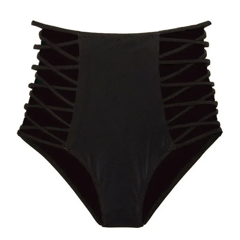 Hot Womens Sexy Bikini Thong Bottom Solid Hollow Out One-Piece High Waist Brazilian V Cheeky Black Stretch Ruched Beach Swimwear