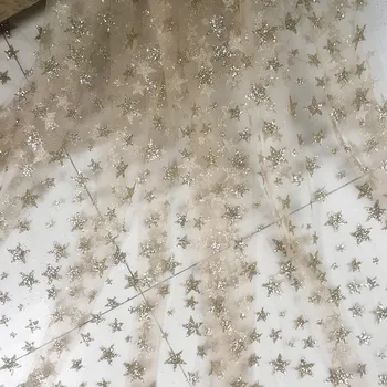 

GLace 1Y/Lot Stars shining sequins fabric star transparent pattern bronzing sequins mesh fabric dress performance clothTX177