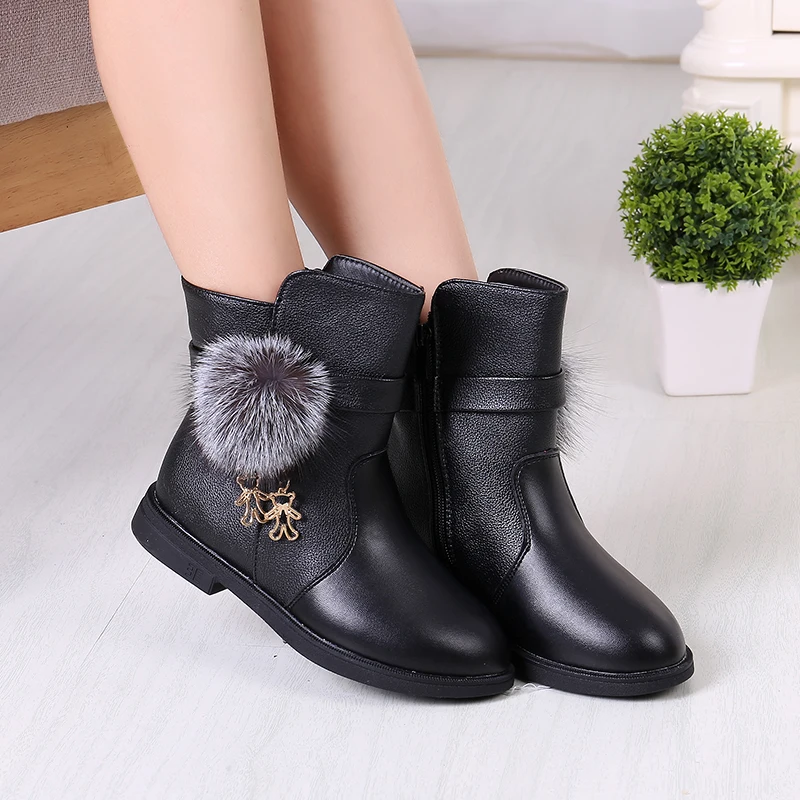 

Child boots girls fashion shoes leather plush warming shoes kids winter snow boots girls princess party shoes 2017 leather shoe