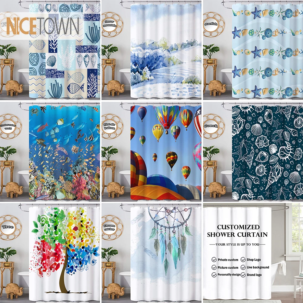 

NICETOWN Creative Printed Shower Curtain Decor for Bathroom Shower Stalls Waterproof Support Customized Pattern with 12 Hooks