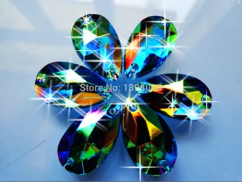 

Free shipping Blue AB colour 11*18mm 100pcs sew on Acryl crystal rhinestones accessory gemstone hand sewing beads Drop shape