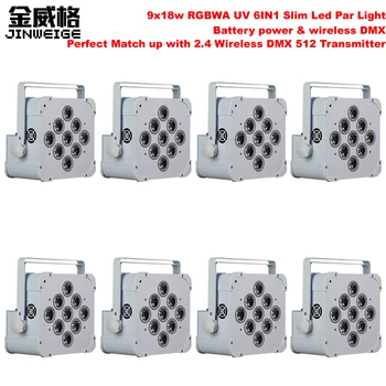 

Free Shipping 8pcs/Lot Wireless Flat 9x18w RGBWA UV 6IN1 Wireless Battery LED Par Light Par Can Party Stage Wedding
