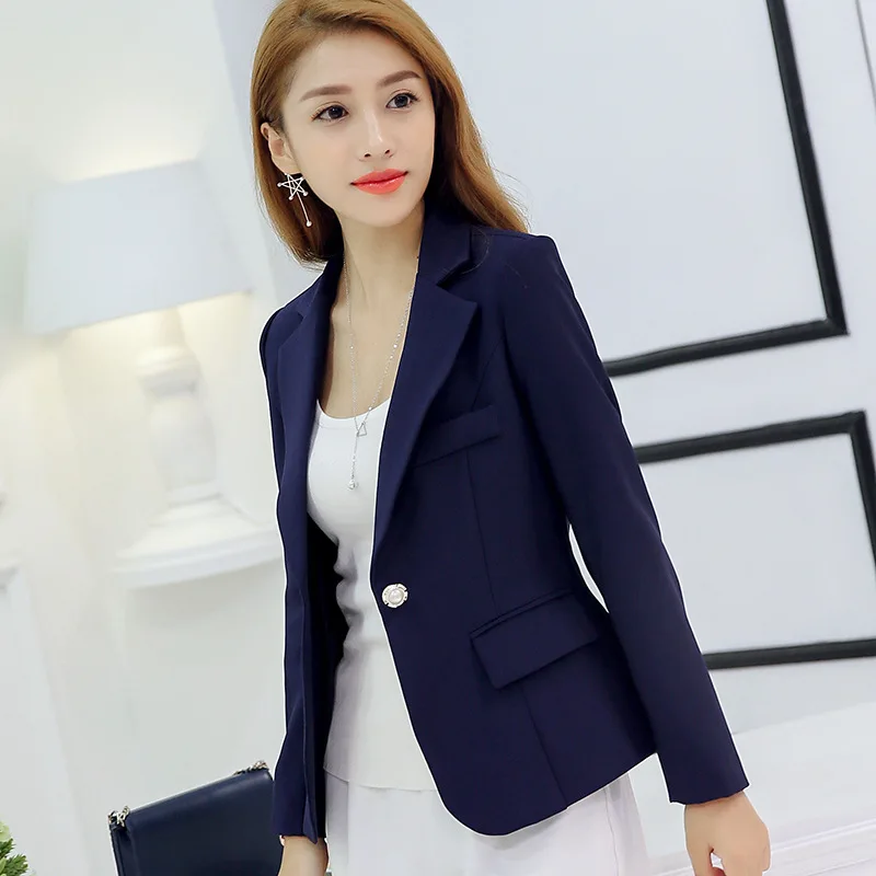 Xmiral Suit Coat Women Solid Color Short Collarless Blazer Mini Office Work Jacket 
