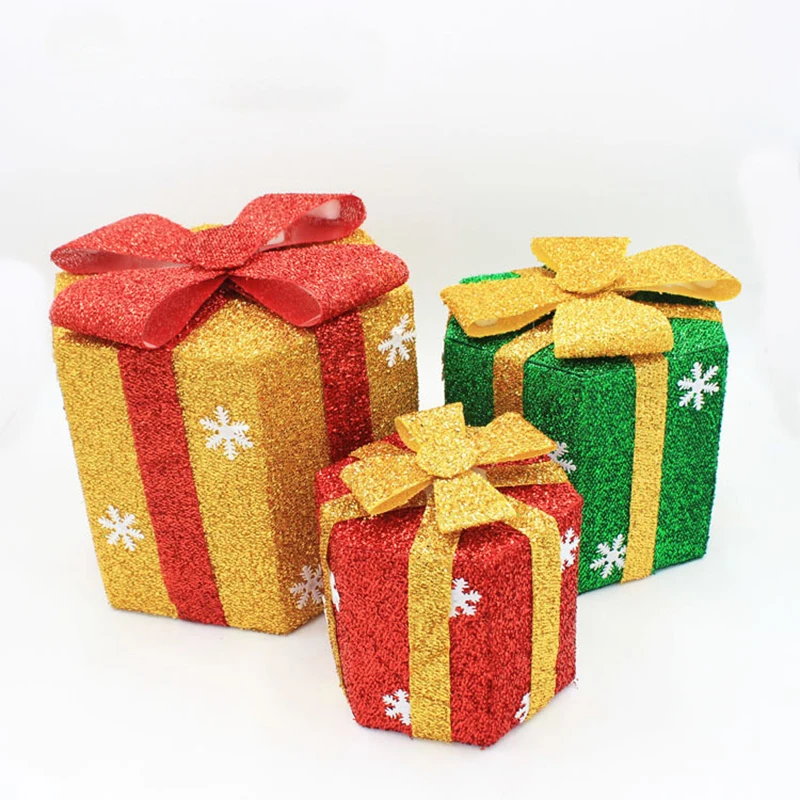 

1PC Handmade Christmas Decorations PVC Box With Bowknot Festival Fruit Candy Gift Box Home Party Ornament Supplies 15/20/25/30cm