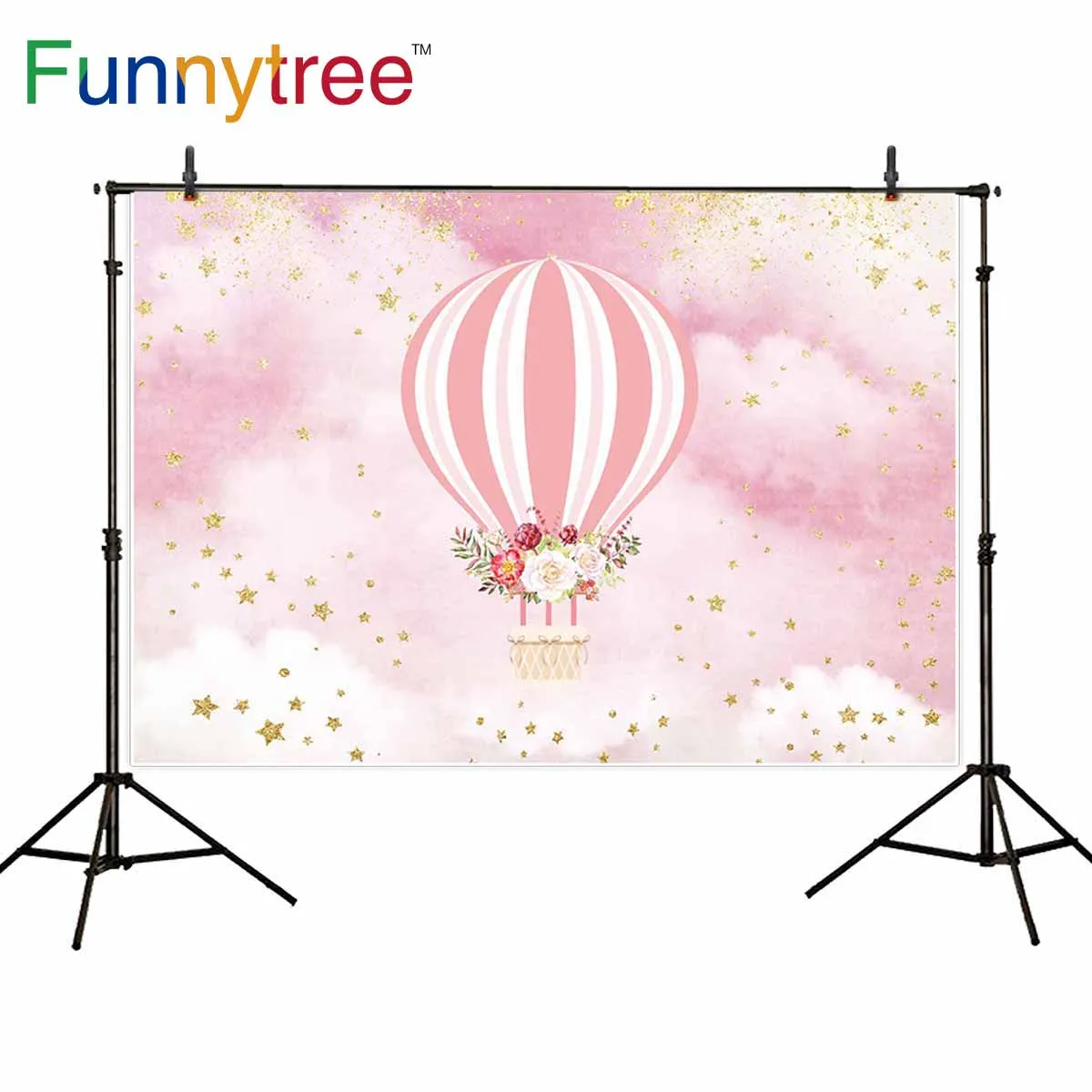 Фоны Funnytree для фотостудии Розовое Небо воздушный шар baby shower золотые звезды фон |