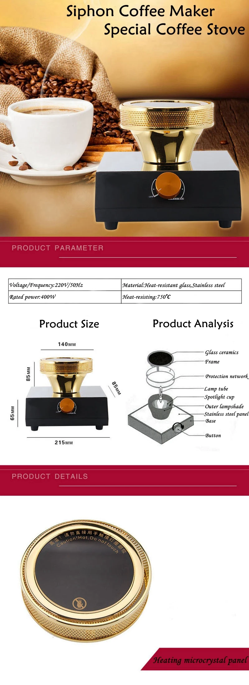CUKYI 400 Вт Высококачественная сифонная Кофеварка из нержавеющей стали ...