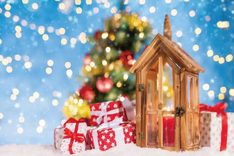 

Laeacco Winter Backdrops Christmas Tree Pine Gift Lantern Polka Dots Light Bokeh Photographic Backgrounds Photocall Photo Studio