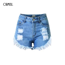 Летняя Мода Женский Синий Высокой Талией Джинсовые Шорты Женщин Сексуальный Носить Свободные Заусенцев Отверстие Шорты Плюс Размер