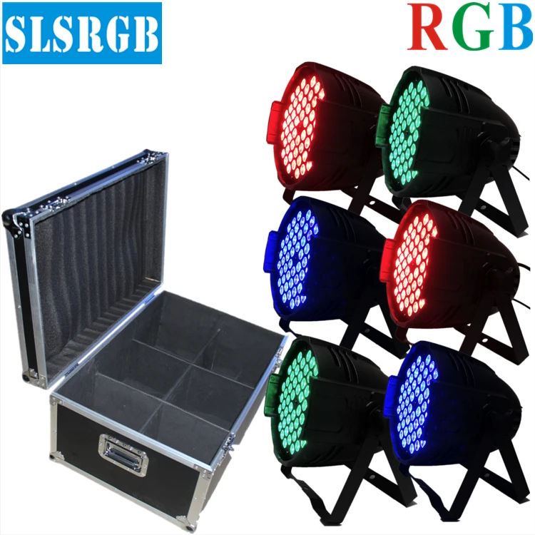 

6PCS/LOT&flight case DMX 54pcs 3w Lamps RGB 3in1 tri LED Par Light For Disco Party DJ LED Projector Stage Strobe Lighting Effect