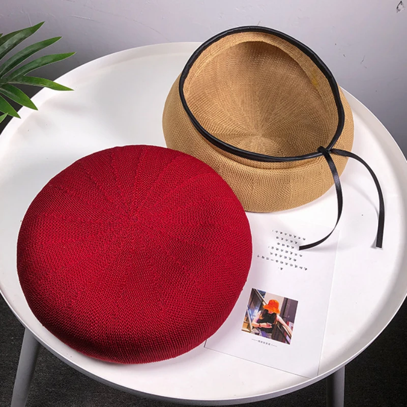 HT2305 Spring Summer Hats for Women Solid Plain Beret Hat Ladies