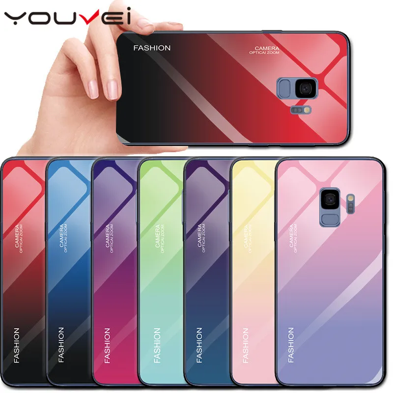 YOUVEI градиентный чехол из закаленного стекла для Samsung Galaxy S8 S9 S10 противоударный Plus |
