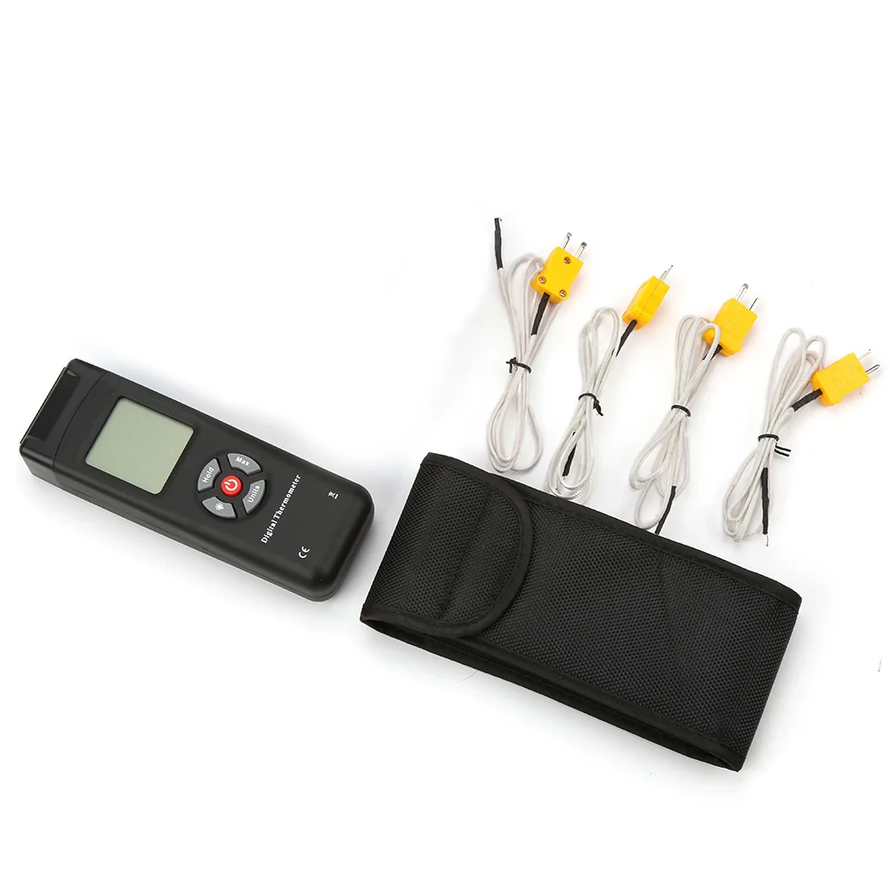 

4 Channel Digital Thermocouples K-Type Thermometer with Backlight K-Type Metal & Bead Probe Temperature Instrument