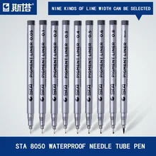 STA 9 шт./лот кисточка на водной основе маркеры разных размеров пигментный лайнер треугольные ручки Fineliner художественные канцелярские принадлежности