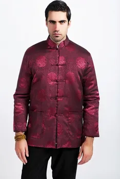 

Free Shipping Burgundy winter warmth Chinese Style Men's Polyester silk Kung-Fu Jacket Coat wadded jacket M L XL XXL XXXL M26