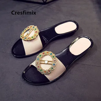 

Cresfimix Women Casual High Quality Light Weight Jelly Slip on Flat Slippers Lady Cute Sweet Beige Slippers Cool Slides E5047c