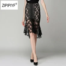 Новинки для женщин модные тонкие кружева выдалбливают Высокая Талия Юбка-миди асимметрия Hem с длинным рукавом до колена Длина юбка в виде хвоста русалки посылка юбкой в стиле хип-хоп для B1102
