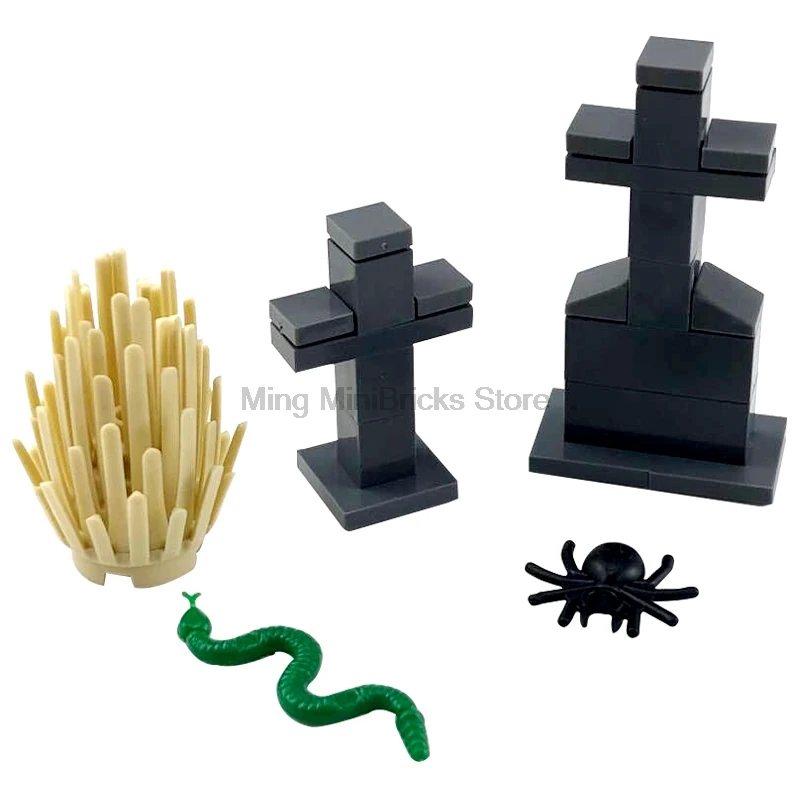 

Legoing DIY Creative Series Halloween Graveyard Scene Stitching Model Figures Ghost Light Evil Bat Children Building Block Toys
