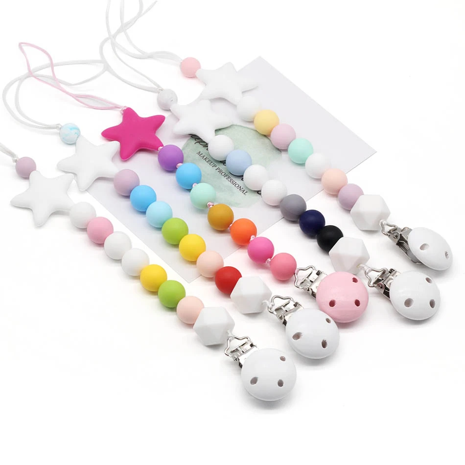 

HOT Silicone Teething Pacifier Clips Beads Silicone Pacifier Baby Chew Toys Five Star Baby Teether Teething Chain