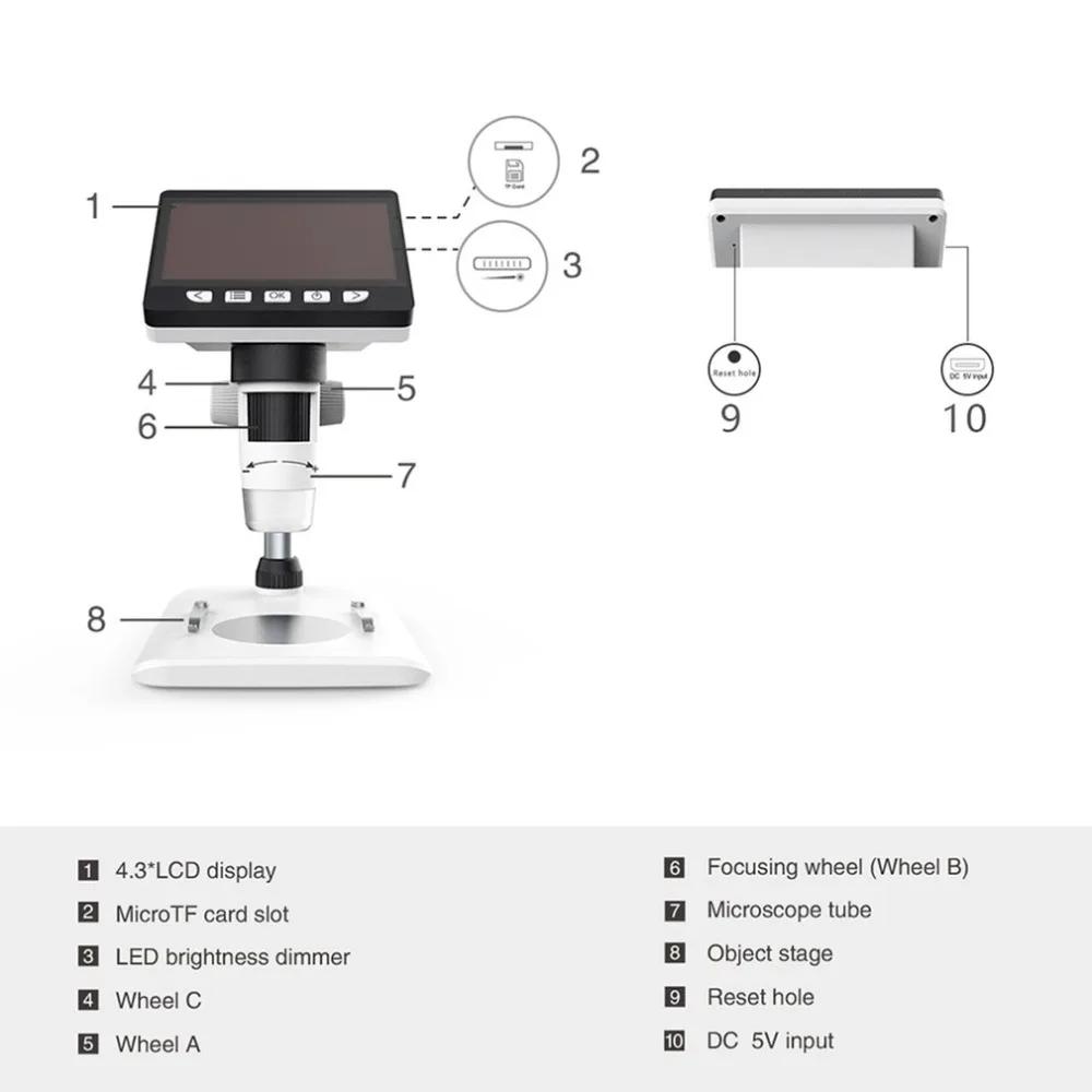 1080P 8LED Digital Microscope Practical Portable LCD Electronic Video Microscopes USB Endoscope Magnifier Camera