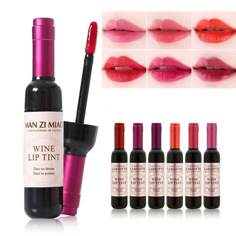

6 colors red wine bottle lip gloss long-lasting lip gloss moisturizing lip balm non-stick cup