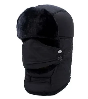 Зимняя мужская и женская теплая шапка плюс бархатные толстые шапки-бомберы с маской для езды на велосипеде, противостоящая снегу, шапка для защиты ушей, лыжная шапка для пары - Цвет: black