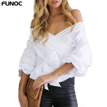 Sexy Off Shoulder Women Tops And Blouse Bow White Blouses Shirts 2018 Fashion Slim Long Sleeved Ladies Top Femme Blusas Mujer