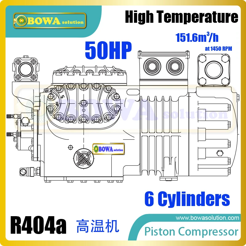 50HP larger cooling capacity reciprocating compressors with sealed main bearing and generously sized oil pump, replacing 6F50.2Y