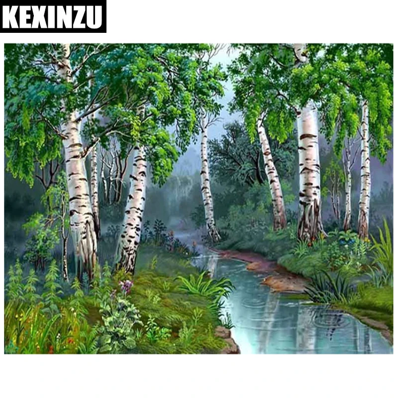 

Full Square Diamond Mosaic Diamond Painting Cross Stitch Forest Creek Breath spring scenic Diamonds Embroidery Home Decoration