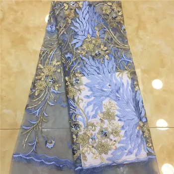 

High Quality African Organza Sequin lace fabric Hot Sale Blue Swiss Double Organza French Net lace fabric For Women dress(XZS-4
