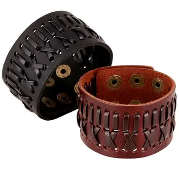 

Punk Fashion Vintage Wide Cuff Bracelet Big Leather Wristbands Retro Braid Charm Wrap Bangle Hippie Rock Women Men Biker Jewelry