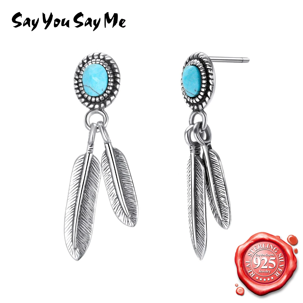 

SAY YOU SAY ME 925 Sterling Silver Earrings Turquoise Stone Party Earrings for Women Fine Jewelry Love Gifts Dropshipping