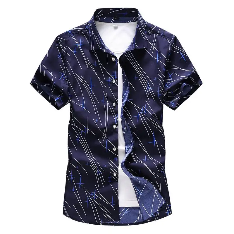 

Hawaiian Shirt Mens Clothing Short-sleeved Striped printed Men Shirts Slim fit Casual Blouse Men Summer