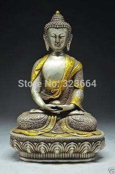 

Exquisite Chinese fine copper gilt silver statue - Buddha (C0321)