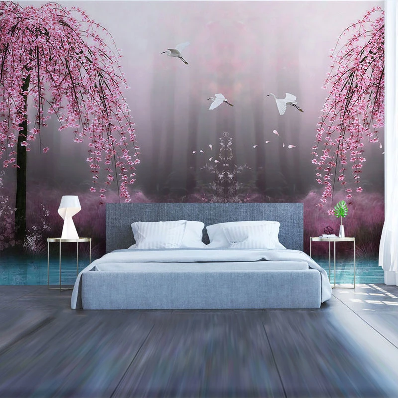 Living Room Bedroom Wall Papers Big Tree Lake Water Wall Painting