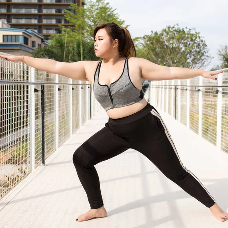 WANAYOU 2XL-5XL Plus Size Sports Fitness Bras, Women Zipper Push Up Bras, Padded Wirefree Shockproof Yoga Vest Sports Tops