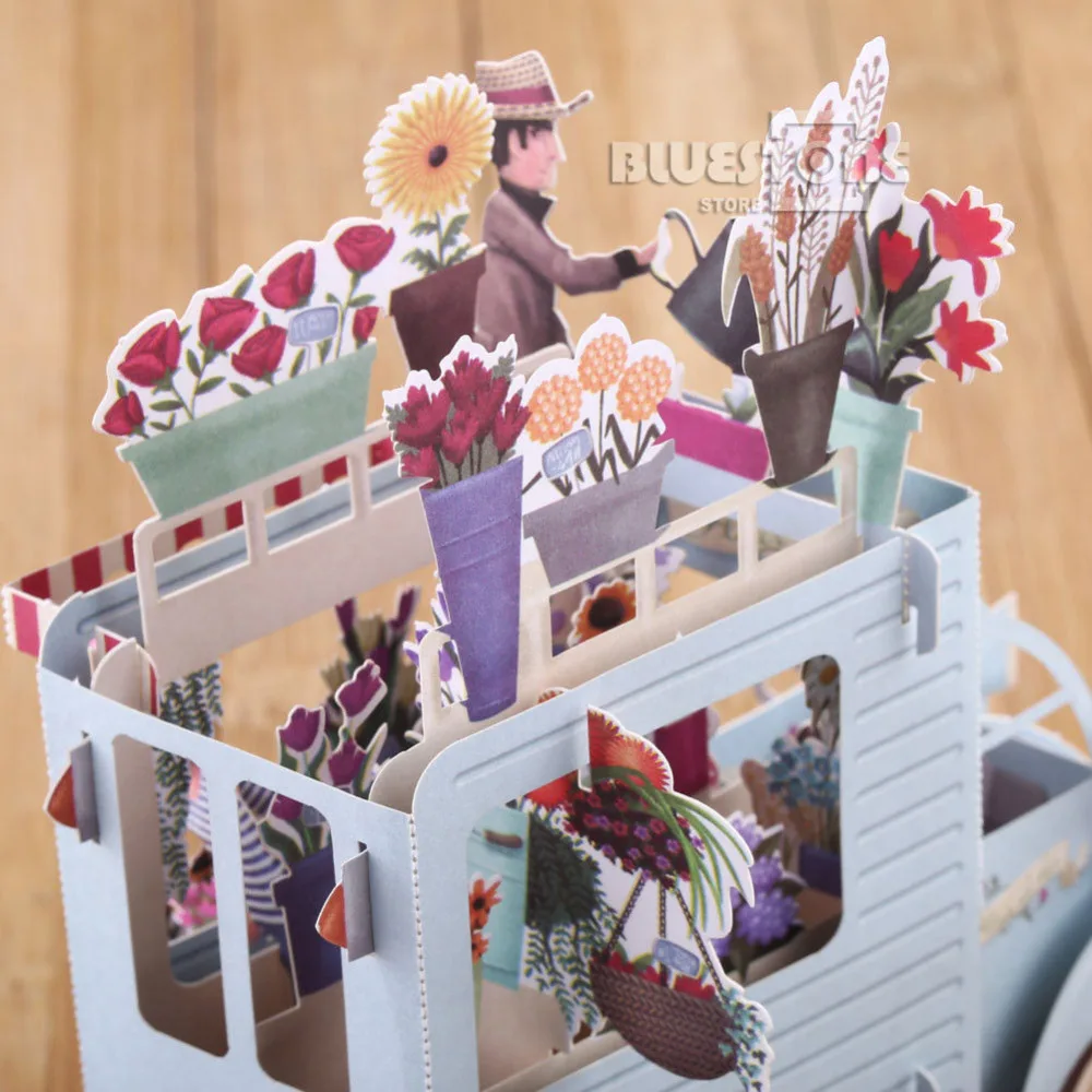  3D Pop Up Car of Flower Greeting Cards Happy Birthday Anniversary Invitations Free Shipping - 32836838064