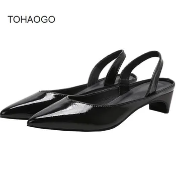 

2019 spring new pointed v mouth low heel women's shoes summer patent leather female Black red women's sandals