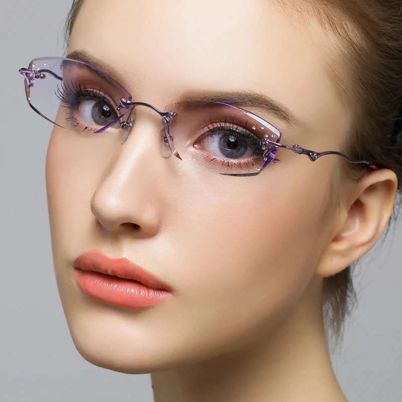 Wholesale Diamond Glasses Radiation Resistant Rimless Glasses Titanium Glasses Frame Myopia 