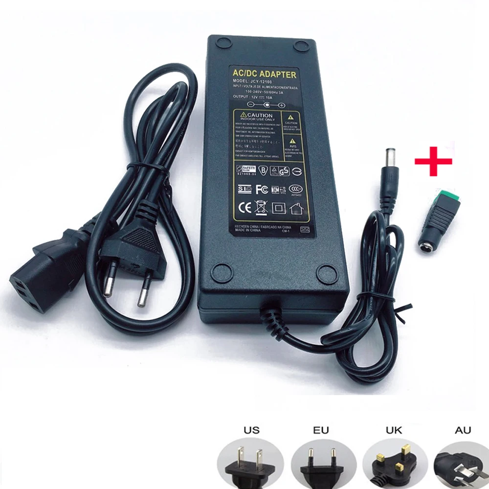 Адаптер питания 12V 10A 10 amp 120W DC EU/US UK AU трансформатор светодиодный