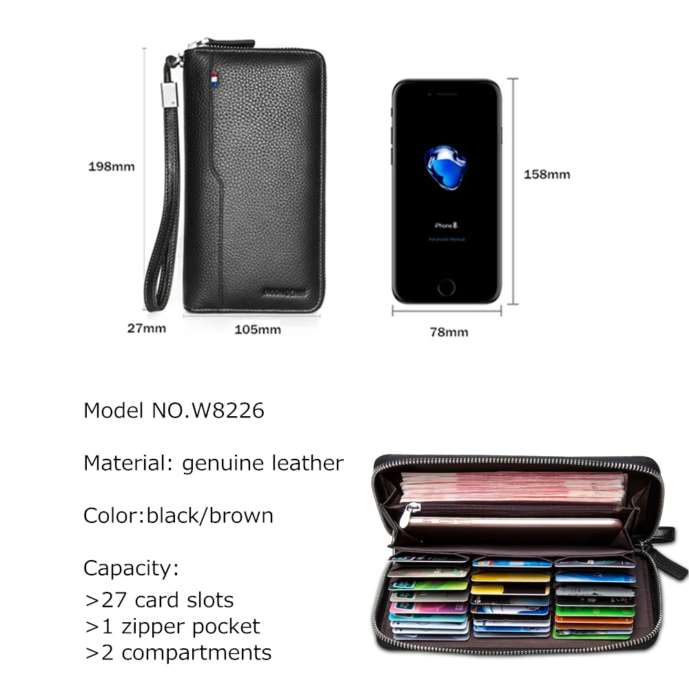 Pаспродажа BISON DENIM мужской кошелек, натуральная кожа, большая емкость, держатель для карт, Воловья кожа, кошелек для денег, для мужчин, качественная молн...