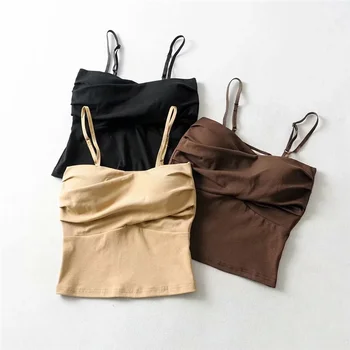 

Ellacey Sexy Crop Top With Chest Pad Front Cross Pleated Camis Underwear Women Sleeveless Summer Top Festival Top 3 Pcs/Pack