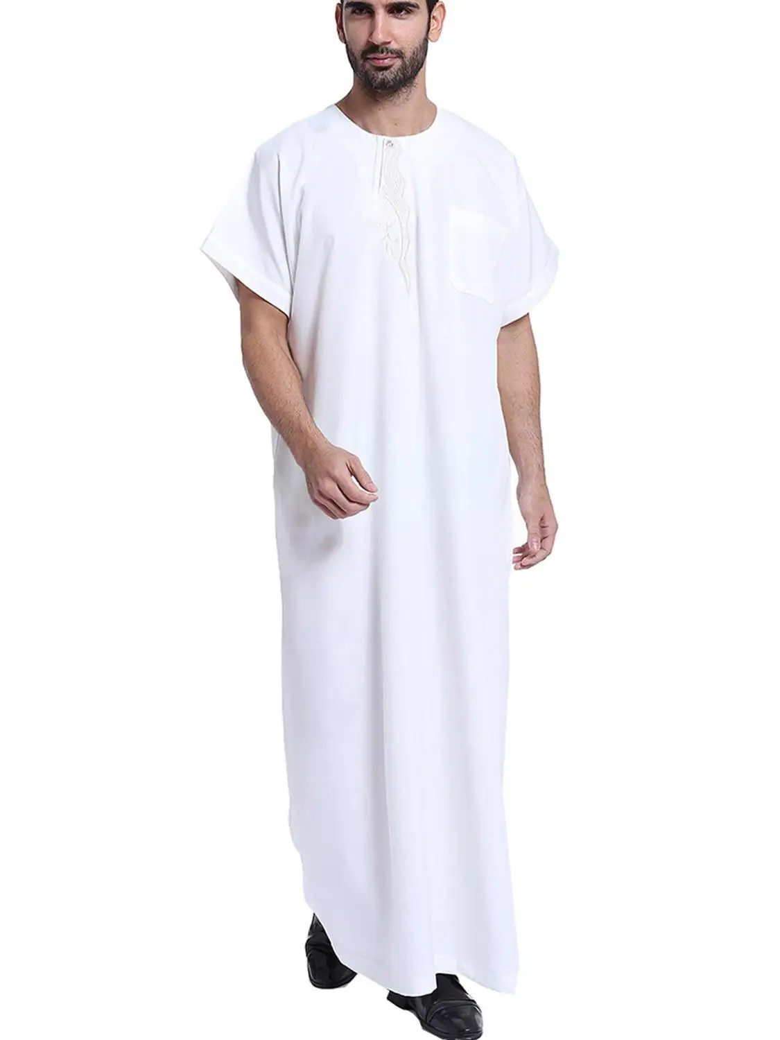 Мусульманская одежда арабский мужской с короткими рукавами abaya вышивка кафтан для мужчин