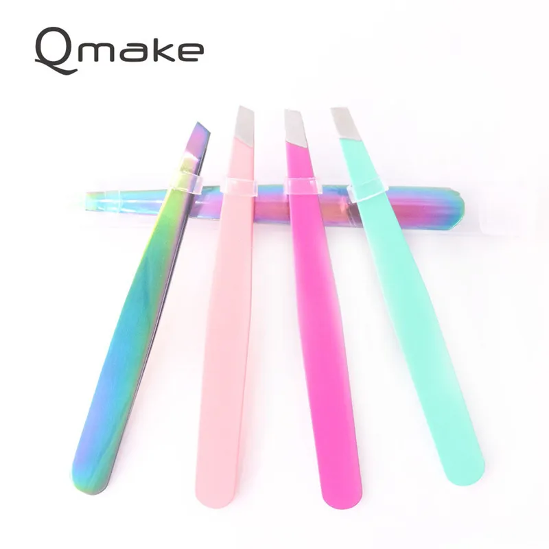 2 шт. в наборе Qmake красочные нержавеющей стали пинцет триммер клипер бровей