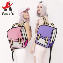 Женский рюкзак, 3D Стиль прыжка, 2D рисунок, мультяшная задняя Сумка, комикс, сумка-мессенджер, модная Милая Студенческая сумка, унисекс, ранец, Bolos