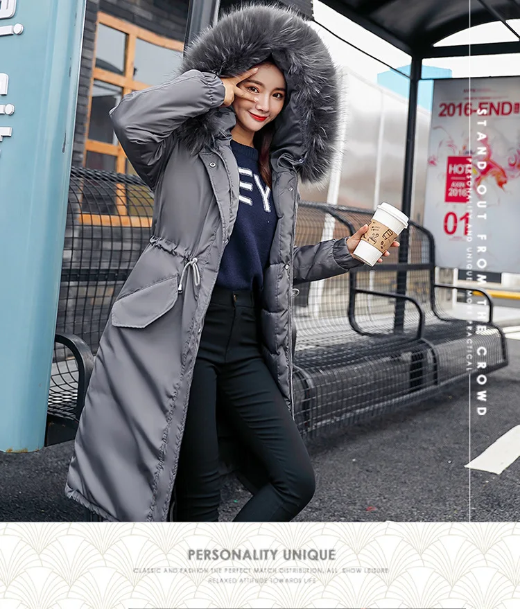 Elastyczny kołnierz futro z kapturem Zima w dół płaszcz kurtki długie ciepłe kobiety Casaco feminino Abrigos mujer Invierno 2018 Parkas Outwear 906 -
