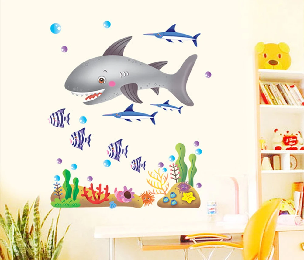 Online Shop Bawah Dunia Seri Kartun Hiu Tropis Ikan Dan Tanaman Air