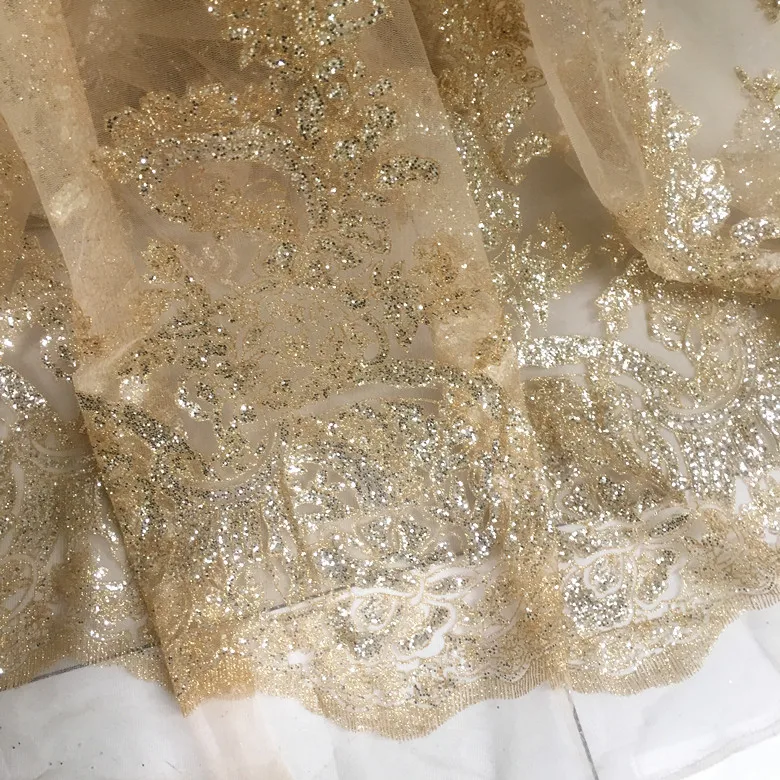 

European Sparkling Champagne Gold High-end Bronzed Sequin Fabric for Dress Designer Performance Clothing Material Fabric