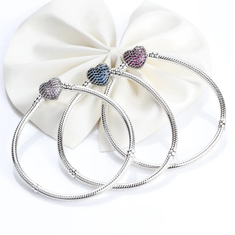 

Authenetic 925 Sterling Silver Pandora Bracelet Moments Pave Heart Clasp With Crystal Bracelet & Bangle Fit Bead Charm Jewelry