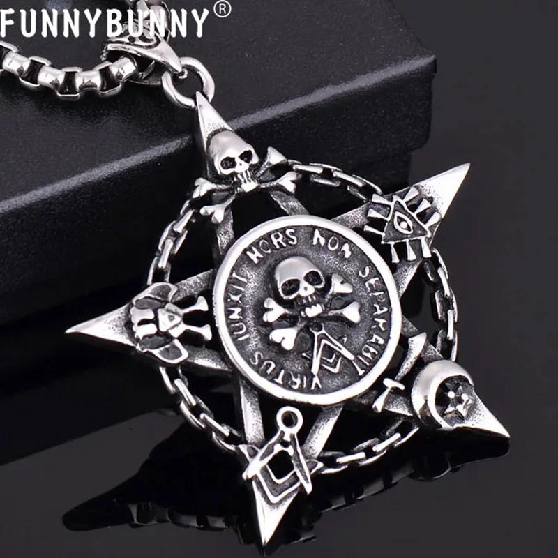 

FUNNYBUNNY New Titanium Steel Creative Five Pointed Star Skull Necklace Jewelry Pendant gift Party favors