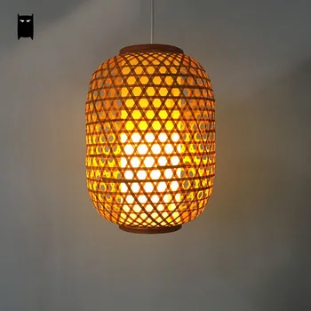 

Bamboo Wicker Lantern Pendant Light Fixture Asia Rustic Japanese Hanging Lamp Avize Luminaria Indoor Home Dining Room Restaurant